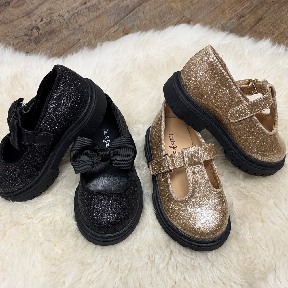 BUNDLE Cat & Jack Girls Glitter Mary Janes - Black & Gold size 6 - Picture 2 of 8